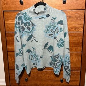 LC Lauren Conrad Floral Mock Turtleneck Sweater - Teal and Gray